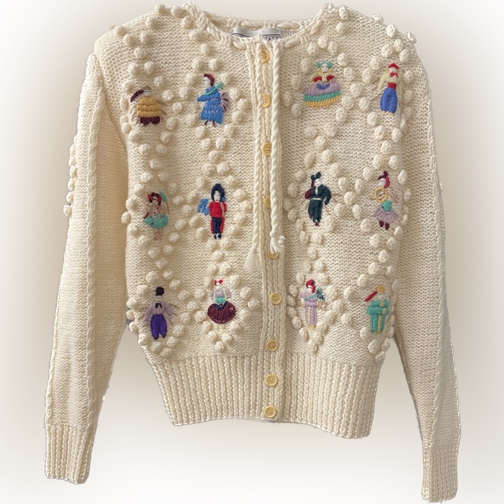 Norma Kamali hand embroidered doll cardigan